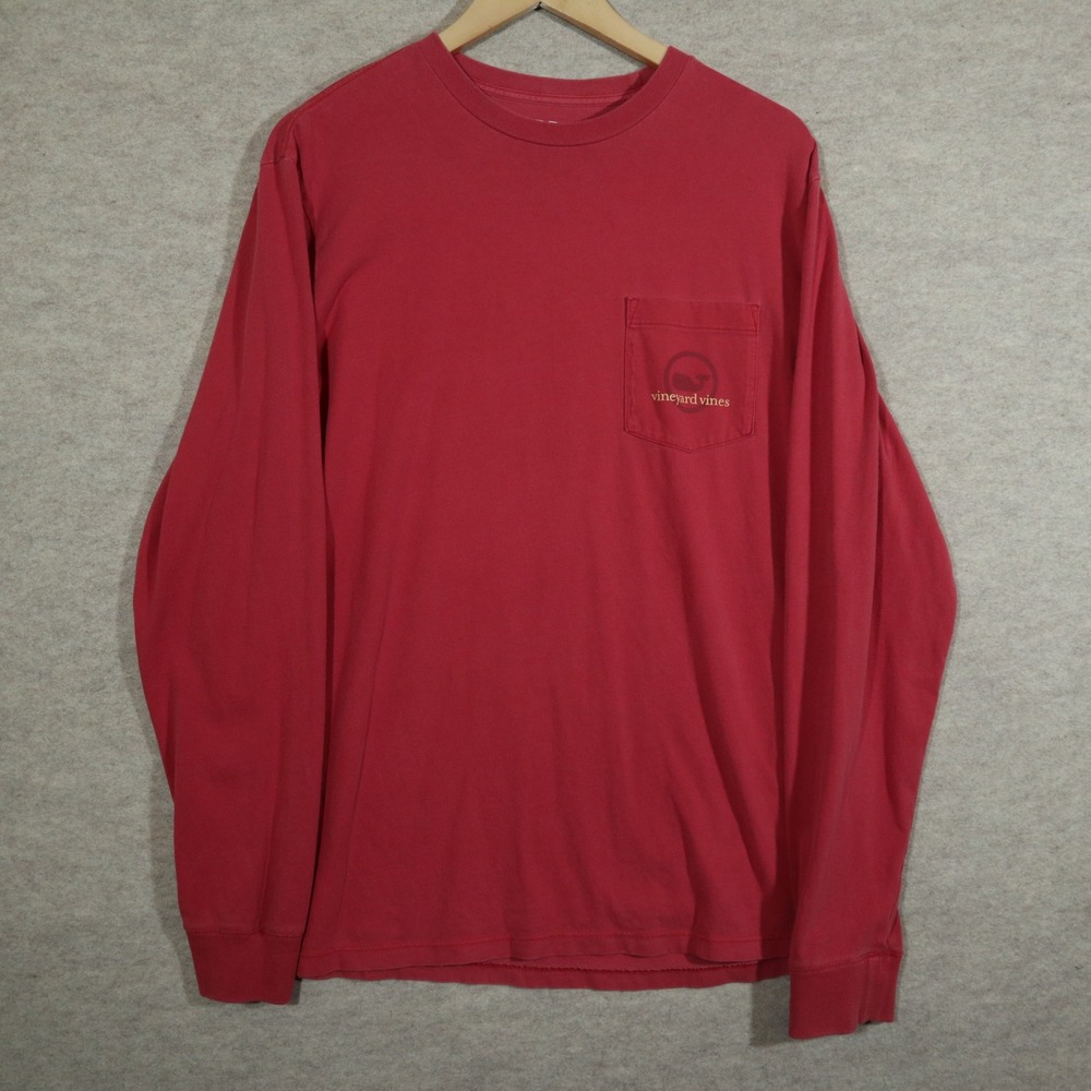 Vineyard Vines Mens Long Sleeve Pocket T-Shirt Size M Red Cotton Whale Logo Y2K